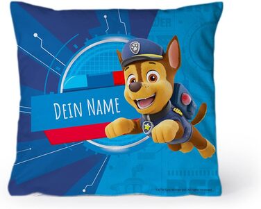 Подушка PAW Patrol Chase з ім'ям 30x30 см з наповнювачем Текст індивідуально надрукований Декоративна подушка Декоративна подушка підходить для спальні та вітальні 30x30 см Chase