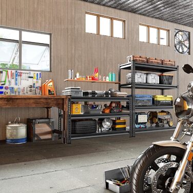 Міцний стелаж, сталевий каркасний стелаж 120 x 45 x 99 см, підвальний стелаж вантажопідйомністю 750 кг, стелаж для зберігання з 3 регульованими полицями, стелаж без болтів, стелаж для майстерні, підвал, гараж (чорний, 120 x 45 x 99 см - 3 полиці) Чорний 1