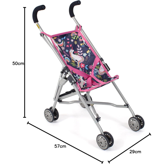 Коляска для ляльок Bayer Chic 2000 Roma, лялькова коляска, міні-лялька, єдиноріг, темно-синій, рожевий, 601-43, один розмір підход