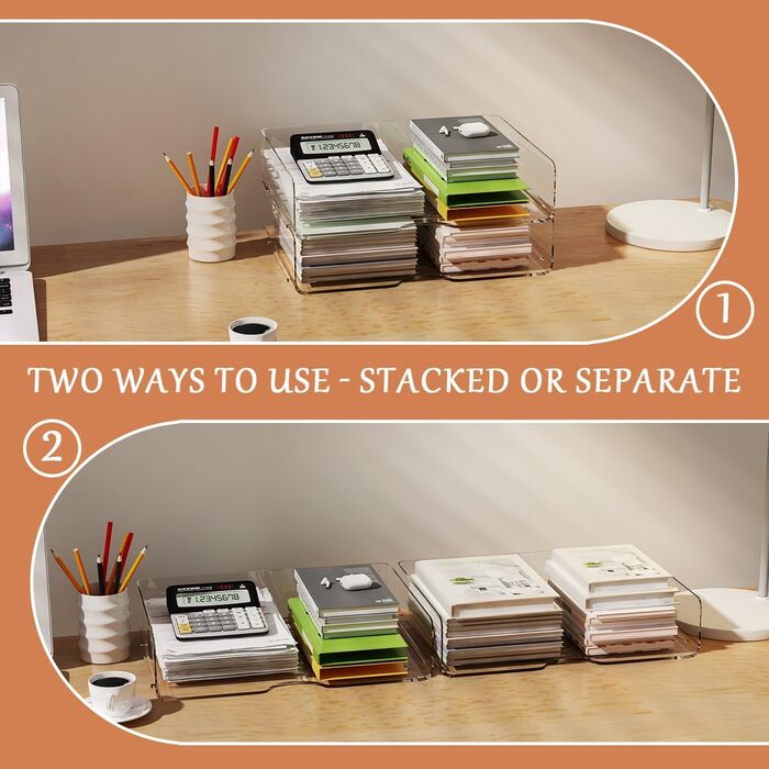 Рівневий штабельований прозорий лоток для документів формату А4, лоток для паперу/документів XingyLi з акрилу PET, органайзер для столу, лоток для листів, відділення для зберігання книг, журналів та папок, 2-