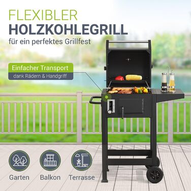 Мангал Juskys Міссурі з кришкою - Велика поверхня гриля, решітка для гриля, змінний лоток для вугілля - Візок для вугілля з колеса