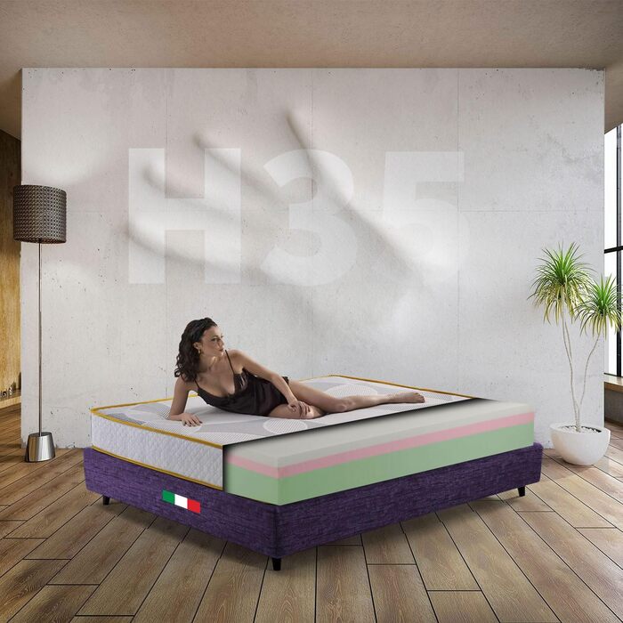 Матрац Comfy Line з піни з ефектом пам&39яті, розмір king-size, 200 x 200 см, американський стиль, багатошаровий, зонований, висота 35 см, ортопедичний матрац для людей з вагою, гіпоалергенний, виготовлено в Італії