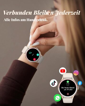 Жіночий смарт-годинник TOOBUR, круглий, 40 мм, крокомір та фітнес-годинник для щоденного використання, понад 100 спортивних режимів, елегантний жіночий смарт-годинник, сумісний з Android/iOS, функція телефону з дзвінками, водонепроникний IP68, бежевий