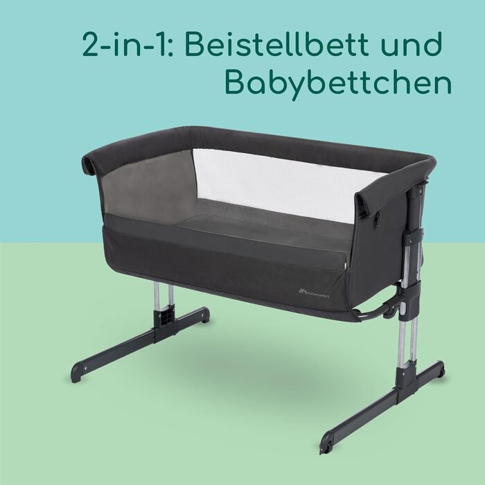 В-1 суміжне спляче ліжко та колиска, 0-6 місяців (0-9 кг), регульоване суміжне спляче ліжко, 5 рівнів висоти, великий м&39який матрац, сітчасті боковини, складні боковини, тонований графіт, 2-
