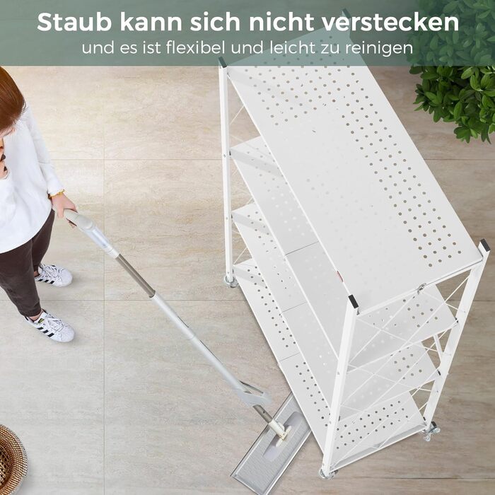 Складана полиця DEANIC, 4-рівнева книжкова полиця, кухонні полиці на колесах, металева полиця для вітальні, комора (61 x 116 x 28 см, білий) білий 4 яруси