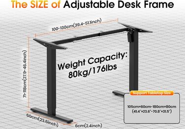 Електрична регульована по висоті рама столу, регульована по висоті рама столу з потужним двигуном, пам&39яттю положення та функцією запобігання зіткненням, 1 двигун, чорний колір