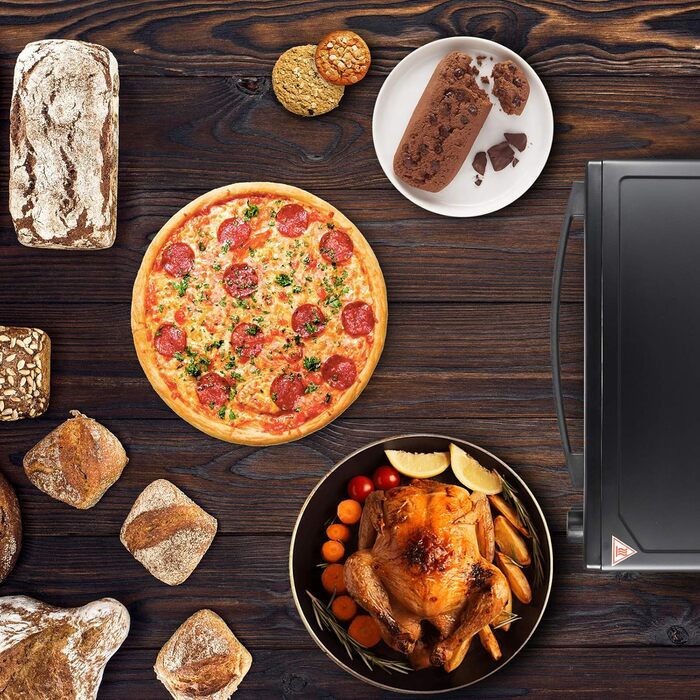 Міні-піч Jago - з конвекцією, гриль, внутрішнє освітлення, електрична, 48 л, 6 режимів приготування, 2000 Вт, таймер, 100-230, подвійні скляні дверцята, чорний - міні-духовка, міні-електрична духовка, духовка, духовка-гриль