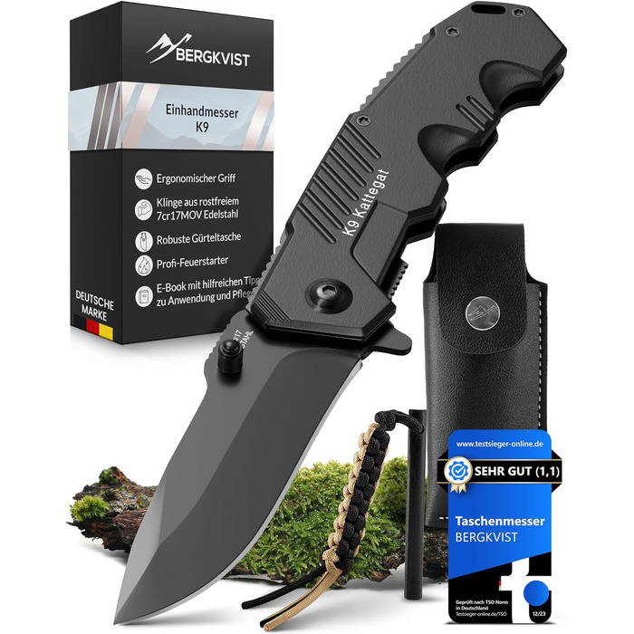 Складаний ніж BERGKVIST K9 (одноручний) - гострий кишеньковий ніж з суцільнометалевого корпусу для активного відпочинку та виживан