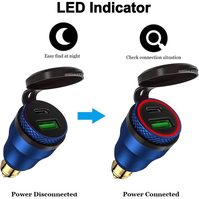 Алюмінієвий 30-ватний зарядний пристрій з DIN-роз'ємом живлення для типу C та швидкої зарядки USB 3.0 Мотоцикл DIN адаптер водонеп