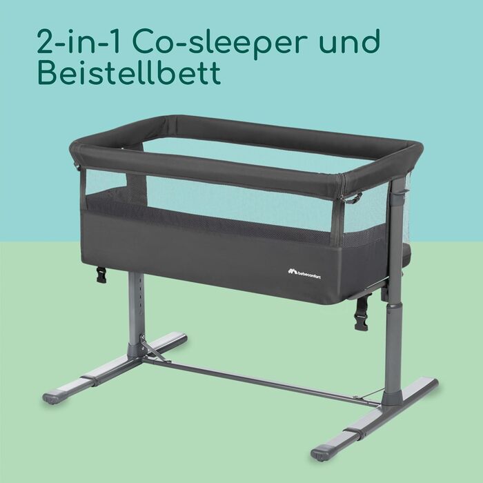 Ліжечко-тумбочка для малюків від народження до 6 місяців (0-9 кг), складне ліжечко-тумбочка, 5 регульованих рівнів висоти, регульований матрац, колір мінерального графіту Zina, колір мінерального графіту