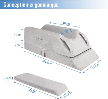 Клиноподібна подушка для ніг, регульована по висоті на 4 рівні, ідеально підходить після операцій, травм або для відновлення, подушка для ніг з піни з пам&39яттю форми, 3 ручки, знімна вставка, чохол, який можна прати