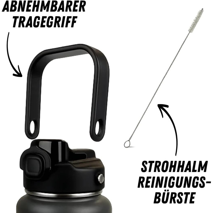 Термос 2 л Кришка 2-в-1 з трубочкою Можна мити в посудомийній машині Зберігає напої крижаними протягом 24 годин Зберігає напої гарячими протягом 6 годин Ізольована пляшка 2 л Пляшка для води з нержавіючої сталі 2 л Без бісфенолу А та герметична, полярно-с