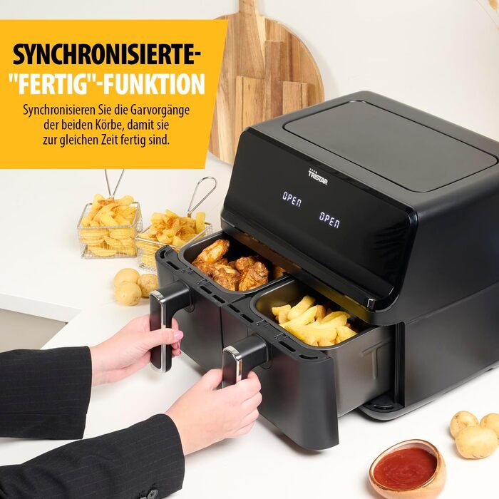 Цифрова фритюрниця Tristar з подвійним кошиком - 2 x 4 л ємність - 2700 Вт - 8 програм - температура регулюється в кожному кошику, чорний