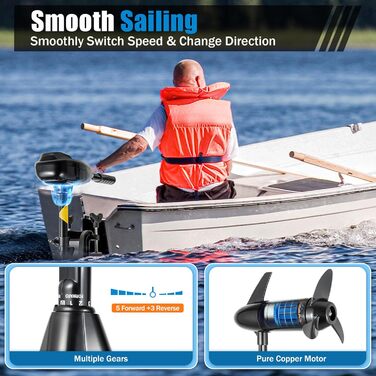 Підвісний електродвигун MINRS 800 Вт 80 фунтів 12 вольт, електричний човновий двигун, 5 передач вперед 3 передачі назад, регульована висота для човнів довжиною не більше 4 м, шириною не більше 5 м