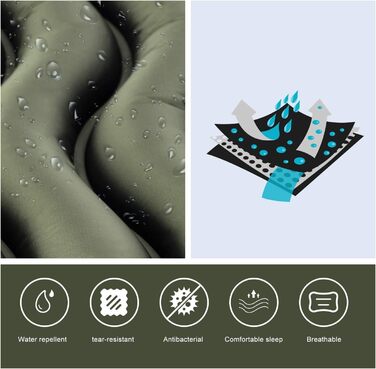 Ультралегкий килимок для сну Unigear 500 г, невеликий розмір упаковки, надувний килимок для сну на свіжому повітрі, походів та пляжу, вологостійкий, водонепроникний та нековзний, багаторазовий армійсько-зелений з подушкою