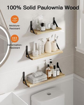 Комплект настінних полиць Pipishell із 6 предметів, дерево та метал, полиці для зберігання, максимальне навантаження 18 кг, для вітальні, спальні, офісу, ванної кімнати або кухні, коричневий