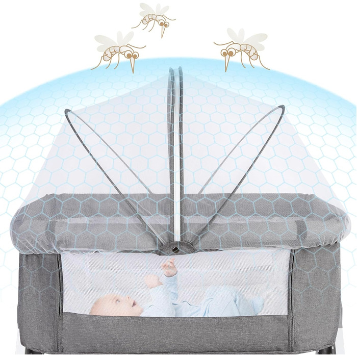 Дитяче ліжечко OHMG Side-by-Side, дитяче ліжко, дитяча колиска, дитяче ліжко 3 в 1 для новонароджених, ліжко-гойдалка для дому та подорожей з колесами, регульована висота 6 шт. (сірий (80x40x100-115 см))