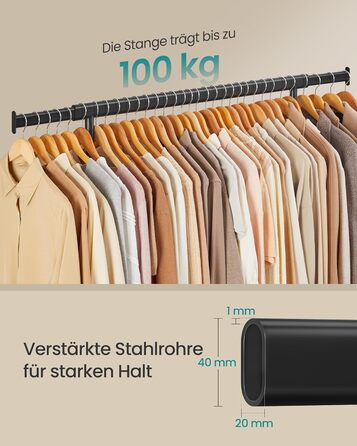Вішалка для одягу на колесах, Міцна підставка для гардеробу, Розсувна вішалка для одягу, Вантажопідйомність до 100 кг, Легке складання, Портативна, Чорний HSR13BKV1 Чорний (92-132)Ш см