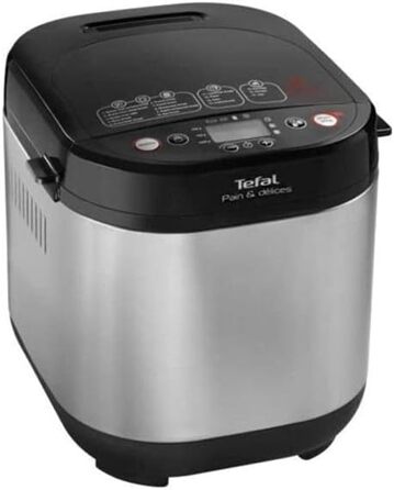 Хлібопічка Tefal PF240E Pain&Dlices 20 програм випічки 3 розміри хліба та рівні підсмажування регулюються також для тортів - Піца - Тісто для макаронів Форма для випічки з антипригарним покриттям Чорний/Нержавіюча сталь