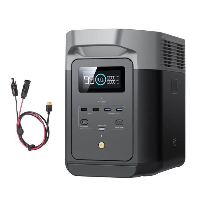 Портативна електростанція EF ECOFLOW Delta 2 1024 Втгод з кабелем XT60i, сонячний генератор з LiFePO4, розширювана ємність до 3 кВтгод, швидка зарядка від 0 до 80 за 50 хвилин, генератор енергії для кемпінгу/дому