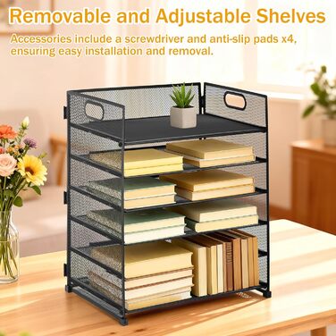 Металевий настільний органайзер, 6 відділень для листів та документів (A4), чорний, металевий настільний органайзер з ручкою, органайзер для шухляд 32x23x40 см, офісне приладдя для паперу A4, книг, журналів