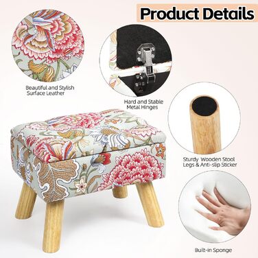 Табурет Nandae з місцем для зберігання, пуф-підставка для ніг, багатофункціональний пуф-підставка для ніг у стилі бохо для вітальні, спальні, туалетного столика, передпокою