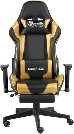 Геймерське крісло, обертове, золоте, ПВХ, ергономічне, з підставкою для ніг, висока спинка для комп&39ютерних геймерів, офісне, зручне сидіння з підставкою для ніг, золоте