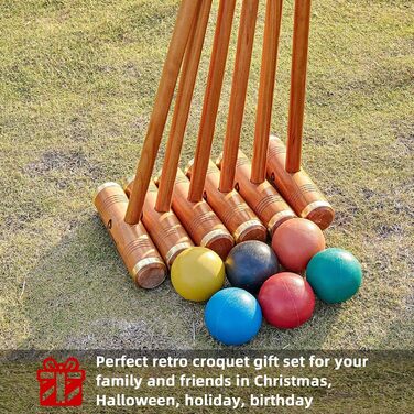 Набір для крокету Pointyard для 6 гравців, набір для крокету класу &quotлюкс&quot з дерев&39яними молотками, кольоровими м&39ячами, хвіртками та кілочками для дорослих/молоді/сім&39ї, ідеально підходить для газону/заднього двору/парку (включає сумку для п