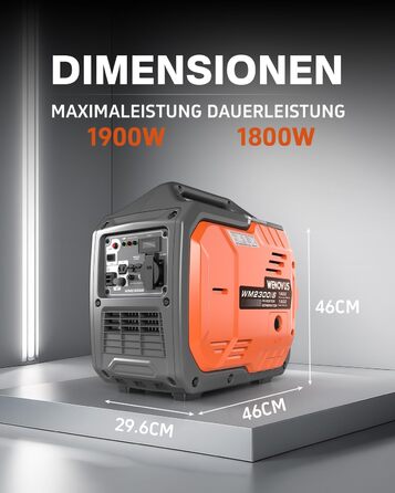 Надзвичайно тихий портативний 4-тактний генератор потужністю 1900 Вт з розеткою 230 В та USB-інвертором, бензиновий аварійний генератор для резервного живлення під час відключення електроенергії, ідеально підходить для кемпінгу, караванів, автофургонів та
