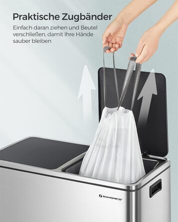 Міцні контейнери для сміття SONGMICS зі шнурком, для 30-літрових баків, попередньо відсортовані, код 30A, 4 рулони, всього 180 шт. , білі KRB430A01 Пакет, 45 шт. (4 шт.)