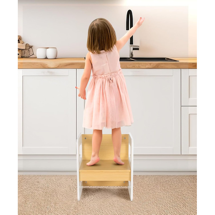 Комплект столу та стільців Yorbay для дітей, Дитячий стіл з 1 стільцем, Комплект дитячих сидінь 3-в-1 - Двосторонній стілець та дитяча лавка, що трансформується в робочу станцію, Дитячі меблі (Натуральний, M) Натуральний середній