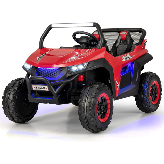 Дитячий електромобіль GOPLUS 12V, 2-місний дитячий автомобіль з пультом дистанційного керування 2,4 ГГц, фарами, музикою, крутими