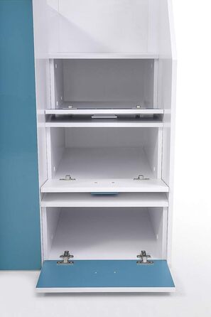 Двоярусне ліжко для дітей, підлітків з місцем для зберігання - Двоярусне ліжко з письмовим столом, шафою, полицею, шухлядами, сход