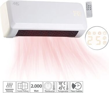 Настінний вентилятор-обігрівач Sichler Household Appliances компактний настінний вентилятор-обігрівач з цифровим термостатом, таймером, 2000 Вт (обігрівач, настінний обігрівач, охолодження)