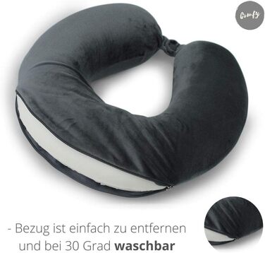 Подушка для шиї із застібкою-кнопкою Підтримка шиї Ролик для шиї Дорожна подушка Наповнювач з піни з ефектом пам&39яті Можна прати - Знімний чохол Сірий