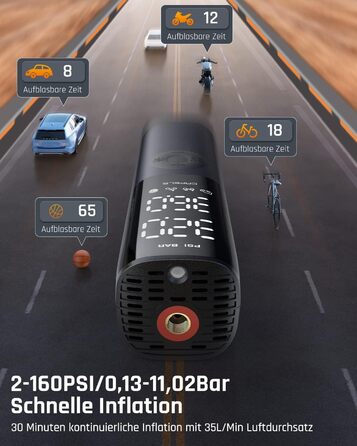 Автомобільна шина з міні-компресором CAFELE 160PSI, електричний повітряний насос DC 12V, портативний з 2 цифровими дисплеями, ткан