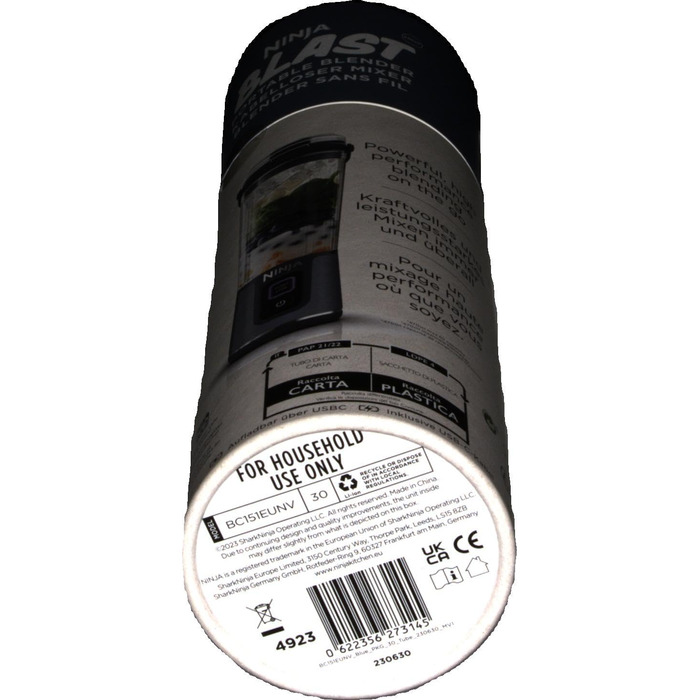 Портативний блендер / блендер / блендер для приготування смузі Ninja Blast, чаша 530 мл, кришка з захистом від розливу, потужний м