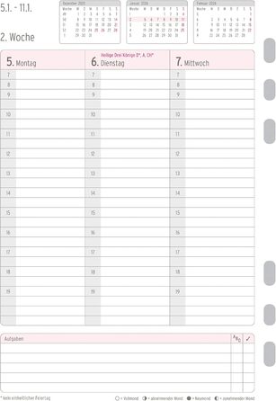 Вкладиш-календар Chronoplan 50236 2026 (тижневий планувальник A5 (148x210 мм) Змінний календар для планувальників зустрічей, ідеально підходить для детального тижневого планування, 1 тиждень на 2 сторінках у колонках, з універсальним перфоратором) білий