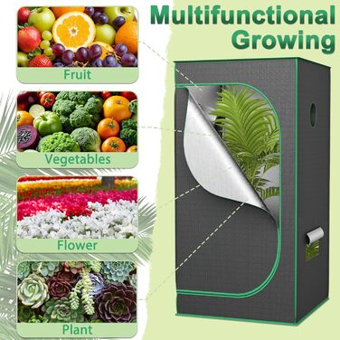 Гроубокс для вирощування в приміщенні, світлонепроникний та водонепроникний, з прозорим вікном огляду. Намет для рослин з тканини Oxford 600D. Намет для вирощування томатів, овочів та інших культур в приміщенні - 80x80x160 см.