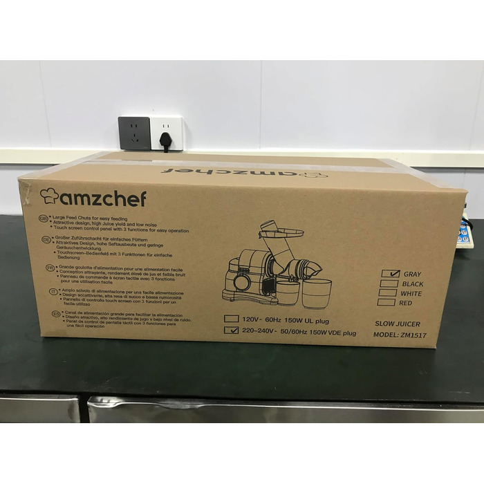 Соковижималка AMZCHEF з великим жолобом подачі 80 мм - Соковижималка 150 Вт Повільна соковижималка з 2 режимами швидкості та функцією повернення - Соковижималка для цілих овочів та фруктів Переможець тесту - Silver Juicer Silver