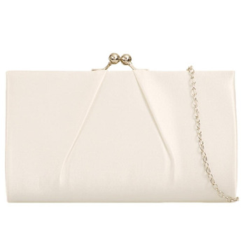 Клатч кремово-бежевий атласний, вечірня сумочка з золотистою застібкою, жіноча сумочка на ланцюжку/ручці, для випускного, весілля, великий розмір