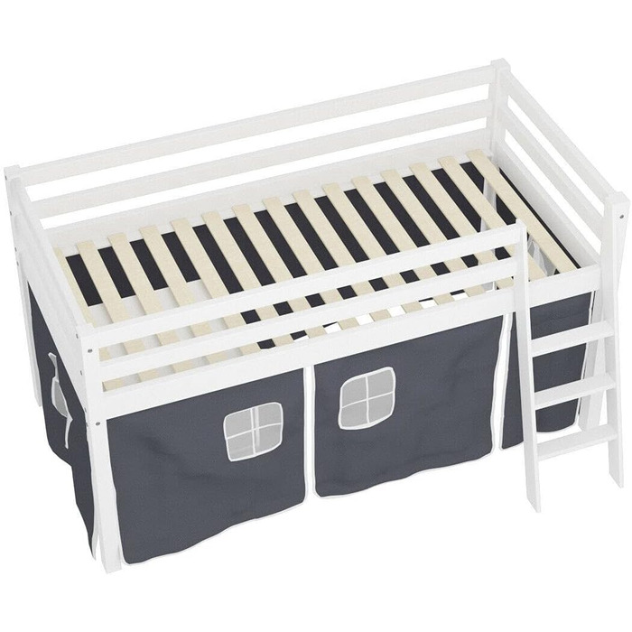 Сучасне двоярусне ліжко для спальні, 90 см, з каркасом сходів, тентом і книжковою полицею збоку, дерев'яне ліжко-горище для дітей