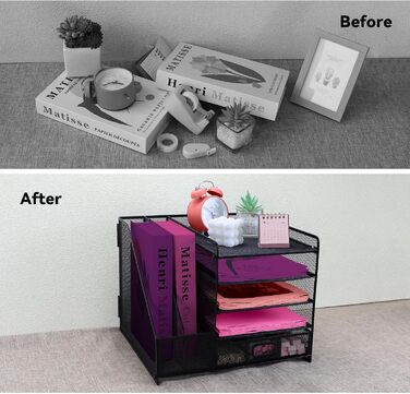 Металевий настільний органайзер, 5-ярусний лоток для паперу та листів з тримачами для файлів, сітчастий настільний органайзер для файлів з тримачем для журналів для зберігання офісних документів (чорний)