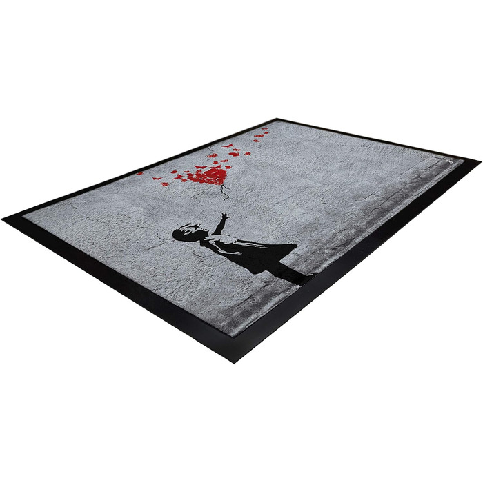 Дівчина з повітряною кулькою та метеликами, килимок у стилі Бенксі Декоративний килимок для приміщень Дизайнерський килимок для прихожих 60x40 см, 1art1