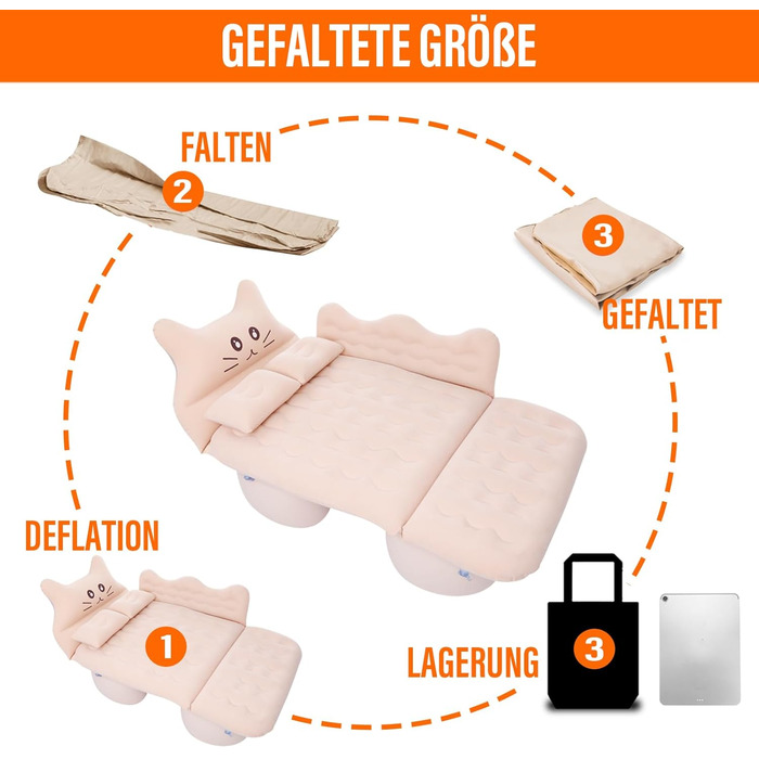 Надувний матрац Ergocar для автомобіля Happy Cat з насосом, подушка для кемпінгу та автокрісла для подорожей, кемпінгу, двору та пляжу (синій)