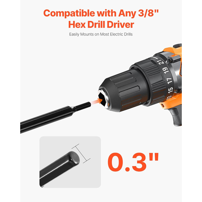 Бур для земляного буріння, діаметр 8x60 см, для стовпів, з шестигранним хвостовиком 3/8 дюйма, бур для копання ям, насадка для буріння отворів для встановлення садових стовпів та огорож