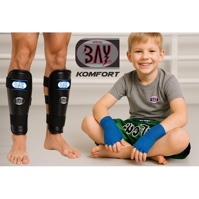 Щитки для гомілок BAY Comfort Full Contact, чорні, шкіра штучна, безпека, бойові мистецтва, кікбоксинг, муай-тай, карате, тхеквондо, XXS - XXL, діти, підлітки, дорослі, чоловіки, жінки