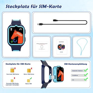 Дитячий смарт-годинник зі слотом для SIM-картки та підтримкою 4G, LBSWiFiGPS-трекер, ліхтарик, екстрений виклик SOS, шкільний режим, телефонний дзвінок, голосовий чат, IP67, дитячий годинник для хлопчиків та дівчаток 5-12 років, синій