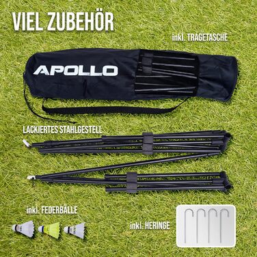 Сітка для бадмінтону Apollo, волейбольна сітка 300 см 400 см 500 см Сітка для волана, регульована по висоті у 3 напрямках, комплект включає сітку, 3 волани, міцну залізну раму, сумку для перенесення, для використання в приміщенні та на вулиці, 300 см черв