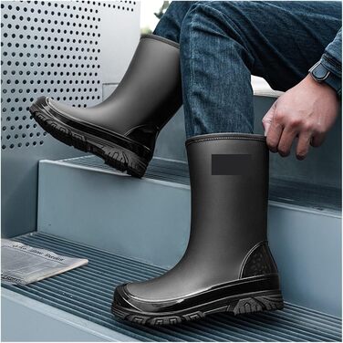 Чоловічі гумові чоботи, чоловічі гумові чоботи та гумові чоботи з флісовою підкладкою, теплі, повсякденні, водонепроникні, взуття для активного відпочинку на природі, робоче взуття, чорні Add Cotto, розмір 40 EU
